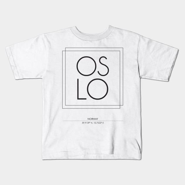 Oslo City typography 2 Kids T-Shirt by StudioGrafiikka